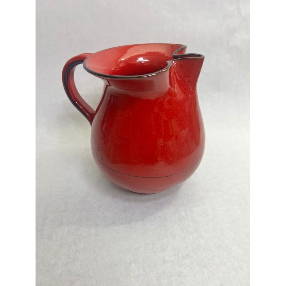 Handmade Red Glazed Ceramic Pitcher Pinched Spout Signed M Ro Studio Pottery